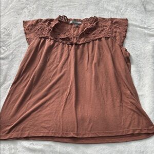 Daisy Fuentes Rust Lace Detail Blouse
